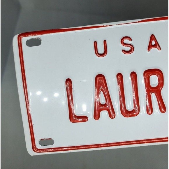 U.S.A Laurie Personalized White Red Collectible Mini License Bicycle Bike Plate - Picture 3 of 8